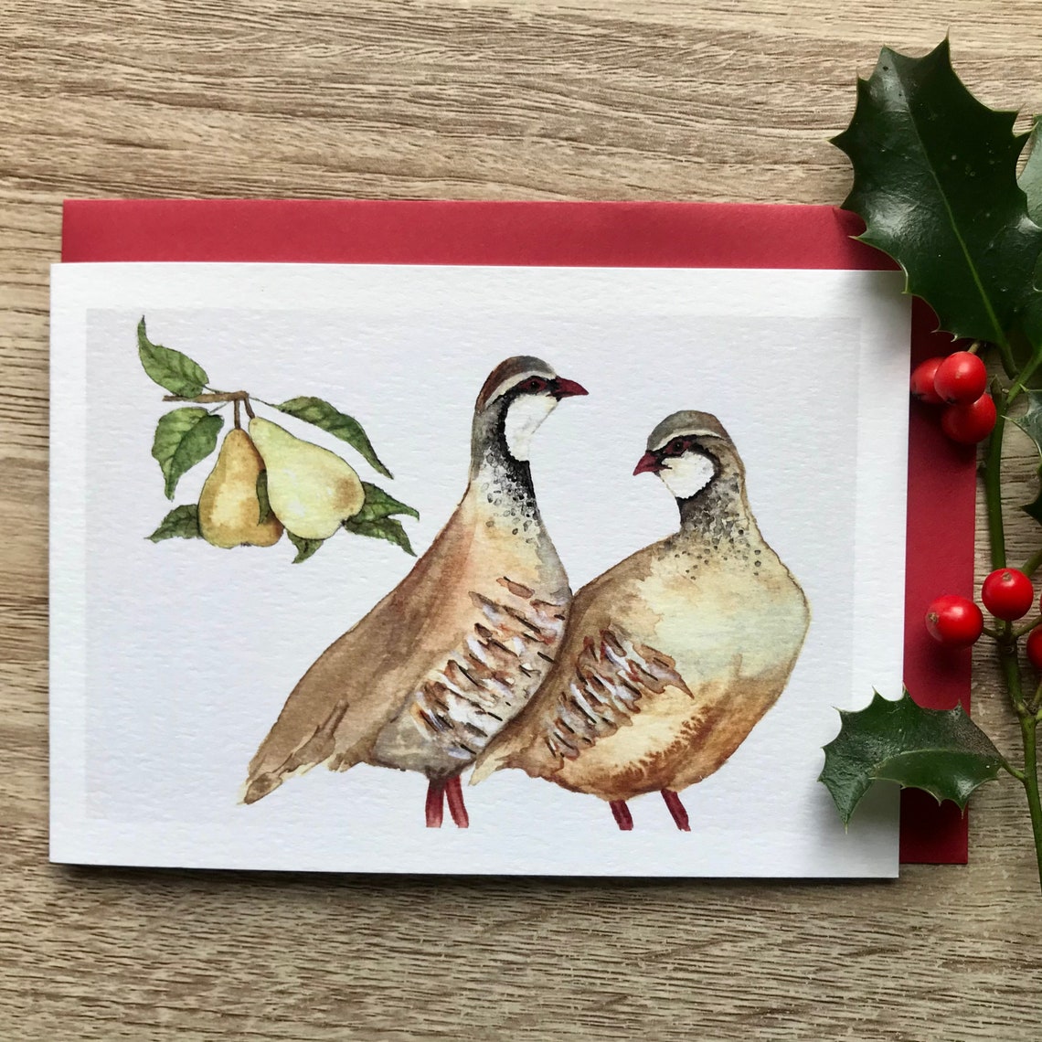 Partridge in a Pear Tree Watercolor Christmas Holiday Wall Art