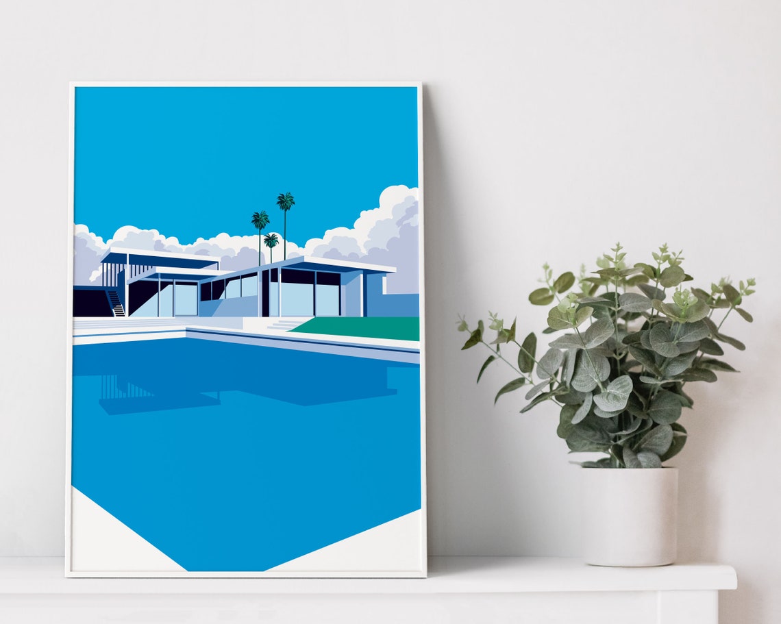 Sunny Palm Springs Mid Century Modern House Pool Palm Poster - Image 2
