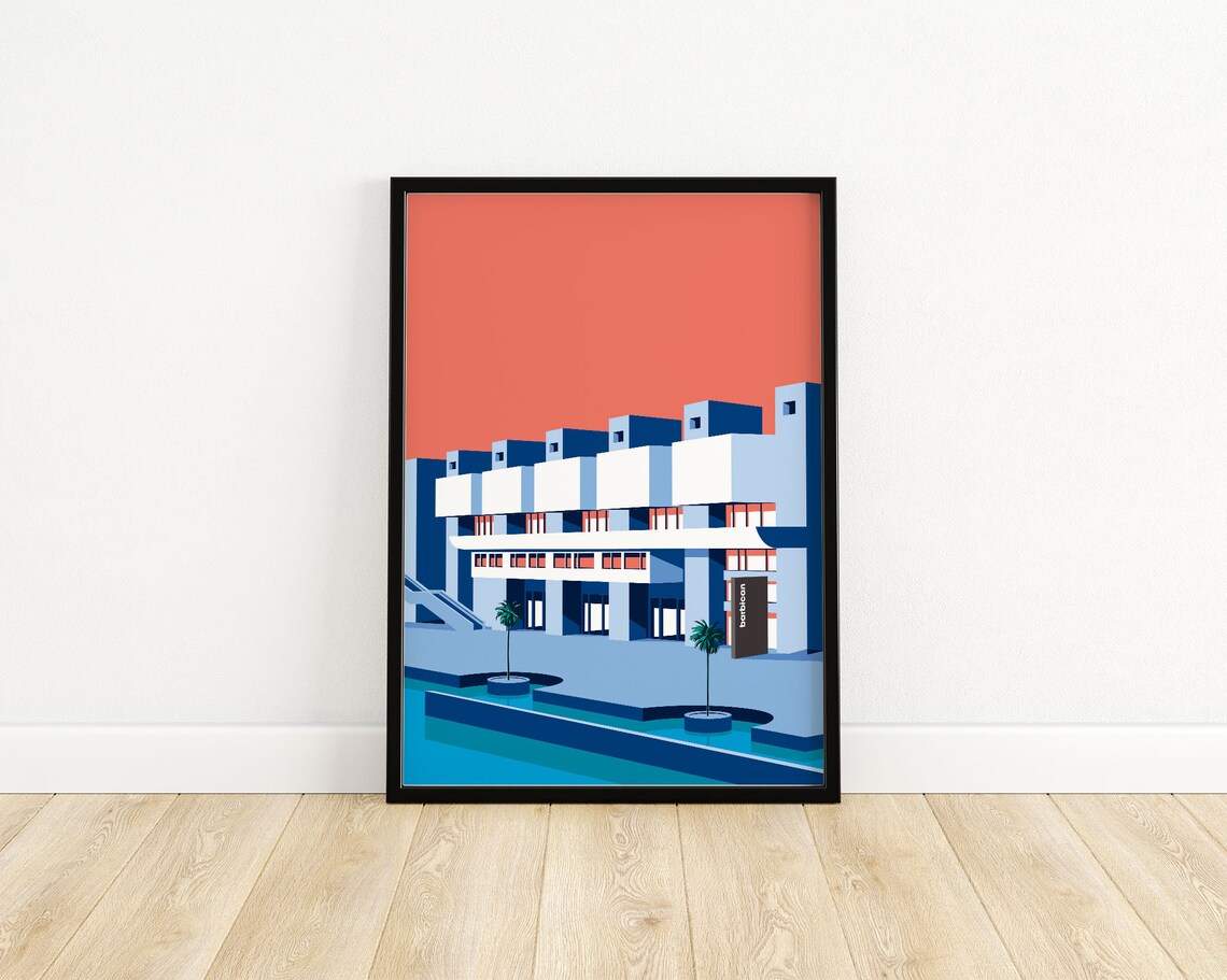 Barbican London Brutalist Estate Water Palms Pink Sky Architecture Poster - Image 3