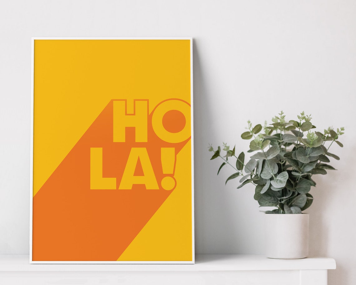 Hola Spanish Greeting Bold Orange Pop Art Typography Wall Poster - Image 2