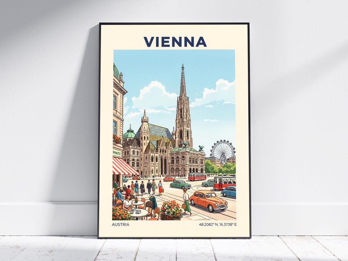 Retro Vienna Austria St Stephens Cathedral Vintage Travel Poster