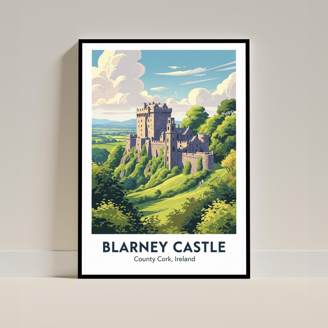 Blarney Castle County Cork Ireland Poster Vintage Travel Illustration