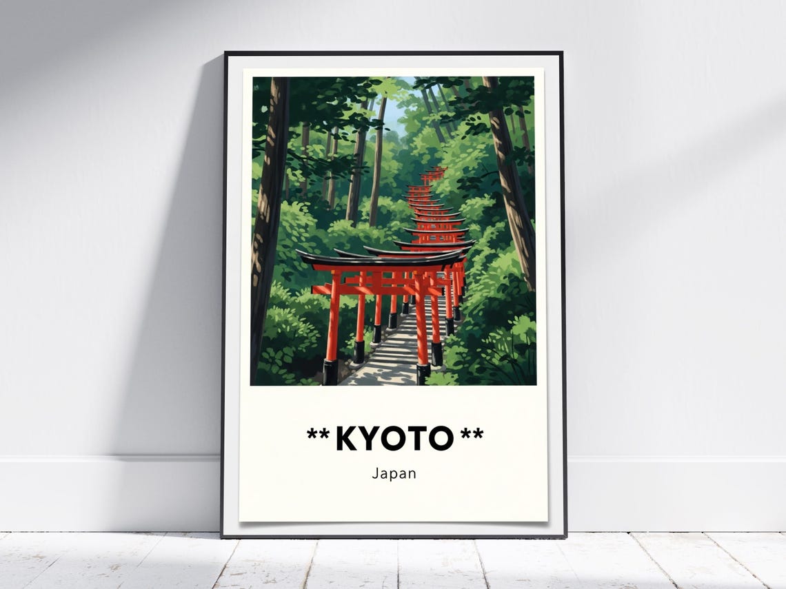 Kyoto Fushimi Inari Red Torii Gates Japan Vintage Travel Poster