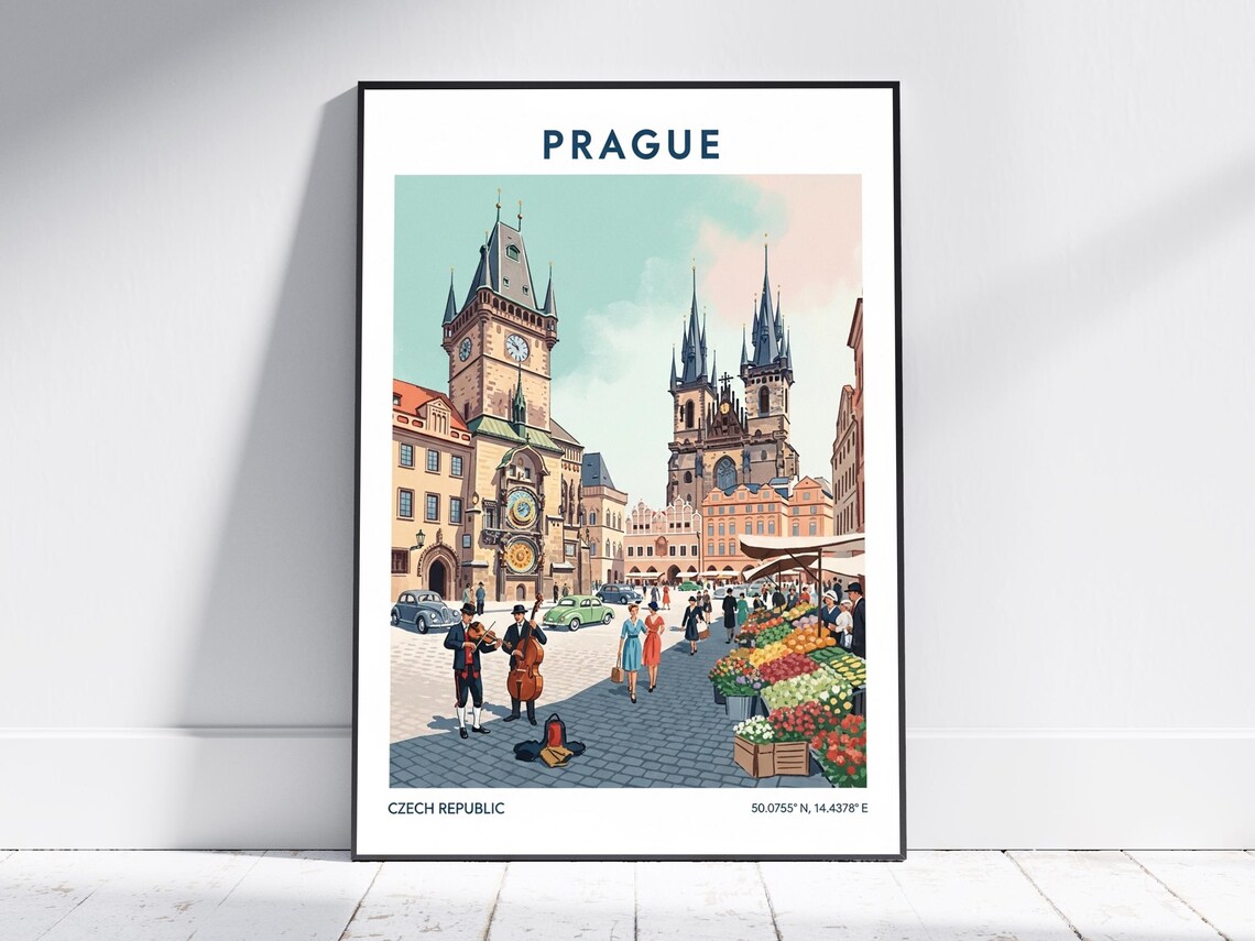 Prague Czech Republic Old Town Square Vintage Europe Travel Poster