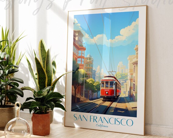 San Francisco Travel Poster Vintage Style Cityscape Art Print