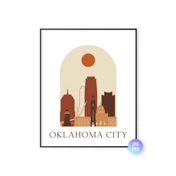 Oklahoma City Skyline Print Archway Boho Sun Wall Art Poster Instant Bohemian Natural Colors