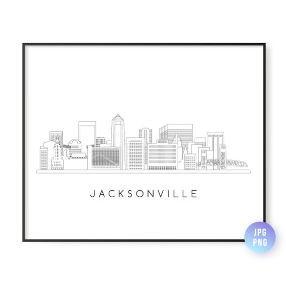 Jacksonville Skyline Print City Line Art Instant Wall Jpg Png