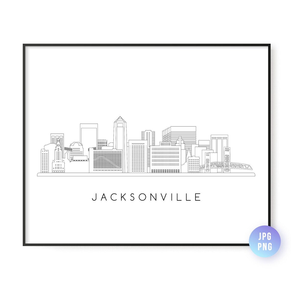 Jacksonville Skyline Minimalist Black and White Line Art City Poster