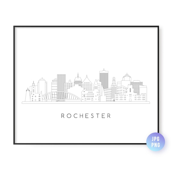 Rochester Skyline Line Art, New York Travel Poster