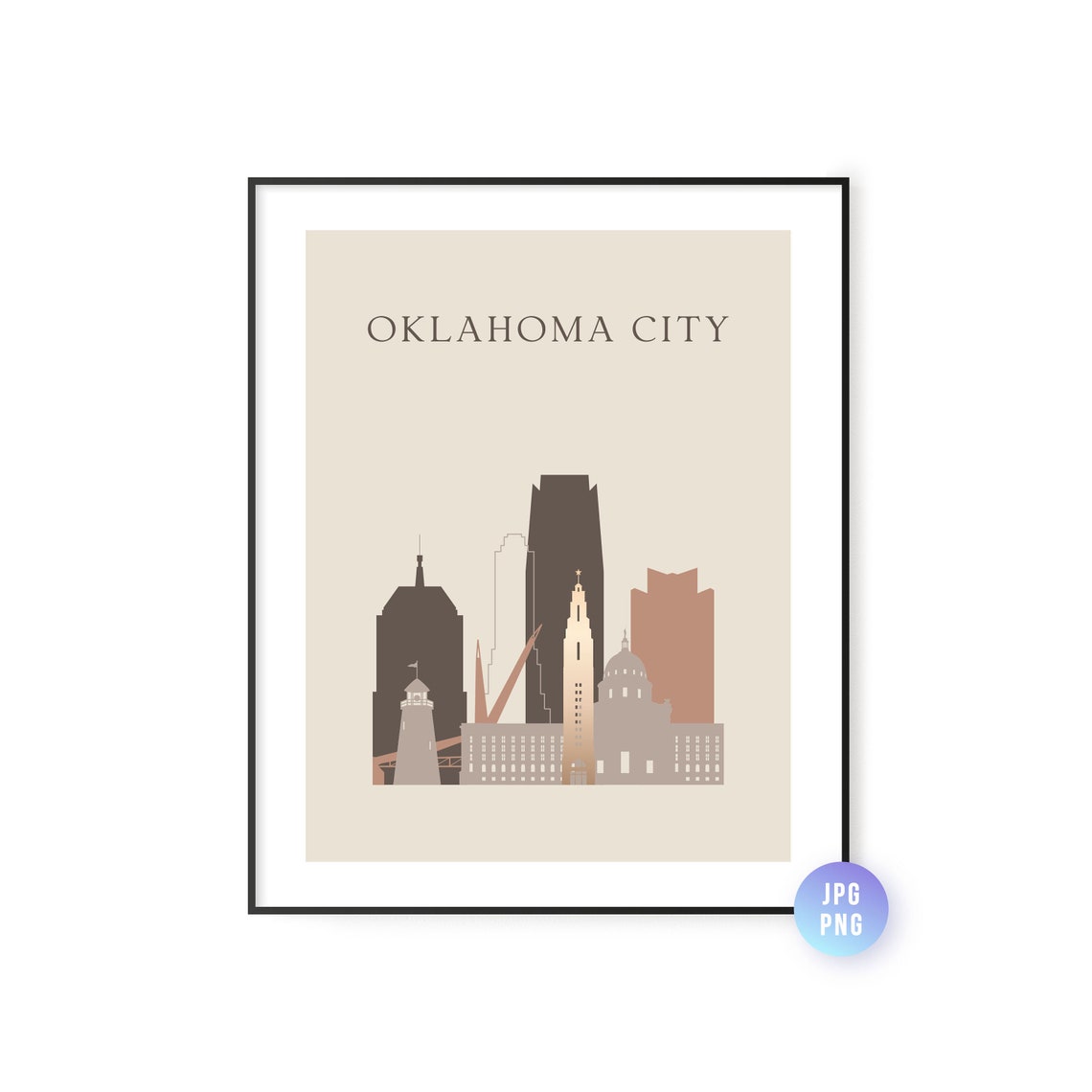Oklahoma City Minimalist Skyline Boho Neutral Cityscape Poster