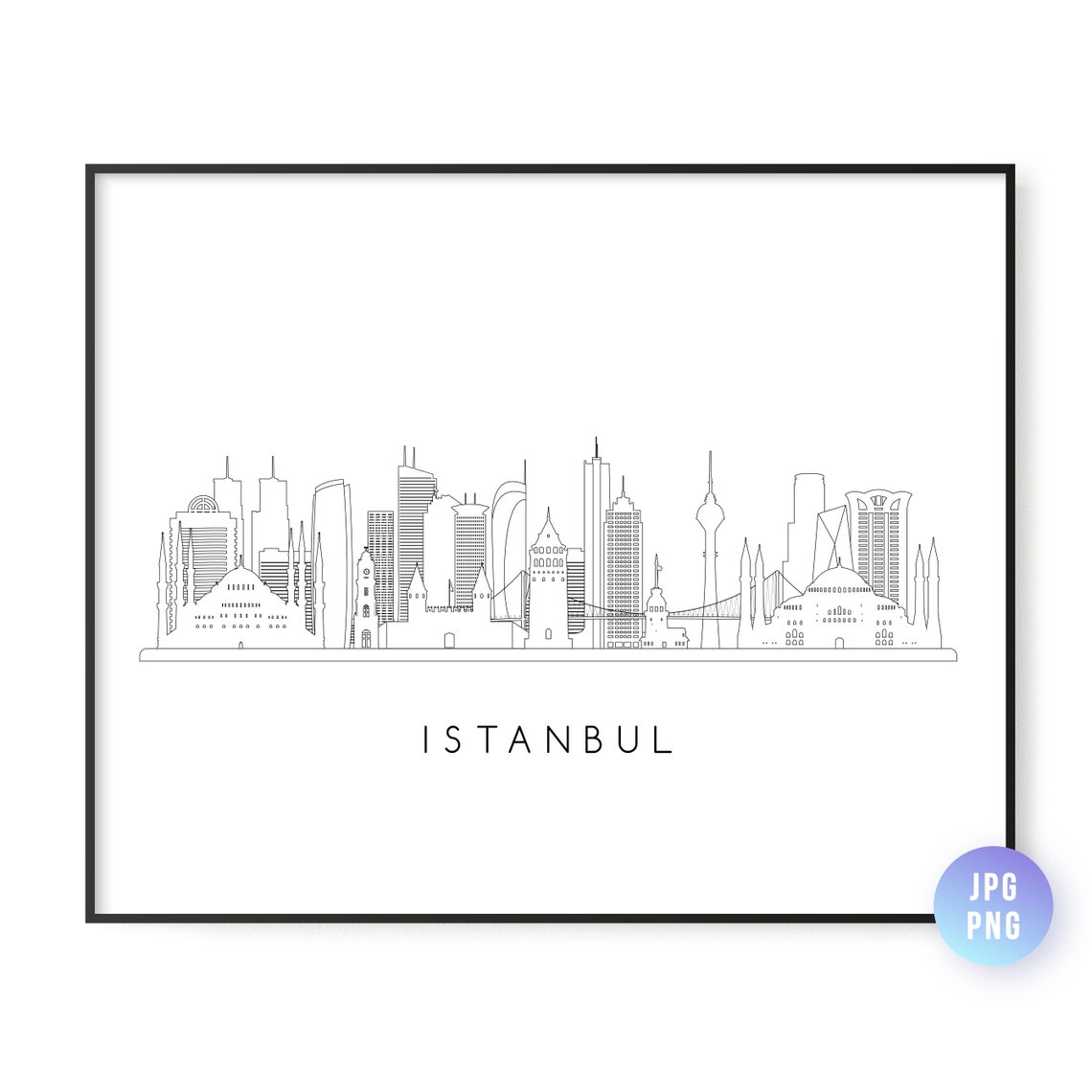 Istanbul Skyline Print City Line Art Instant Wall Jpg Png
