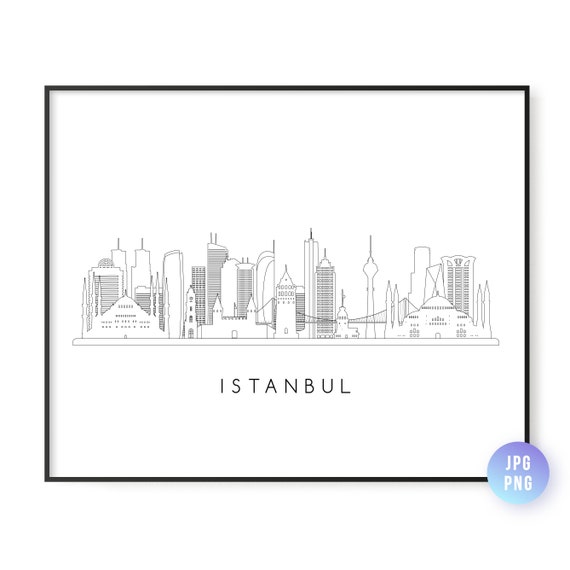Istanbul Skyline Print City Line Art Instant Wall Jpg Png