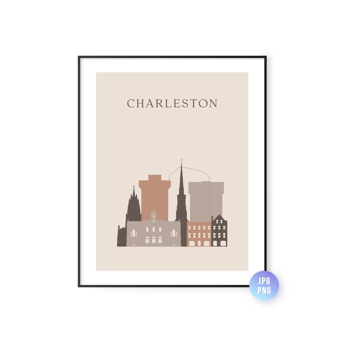 Charleston South Carolina Skyline Boho Arch Minimalist Beige Wall Art