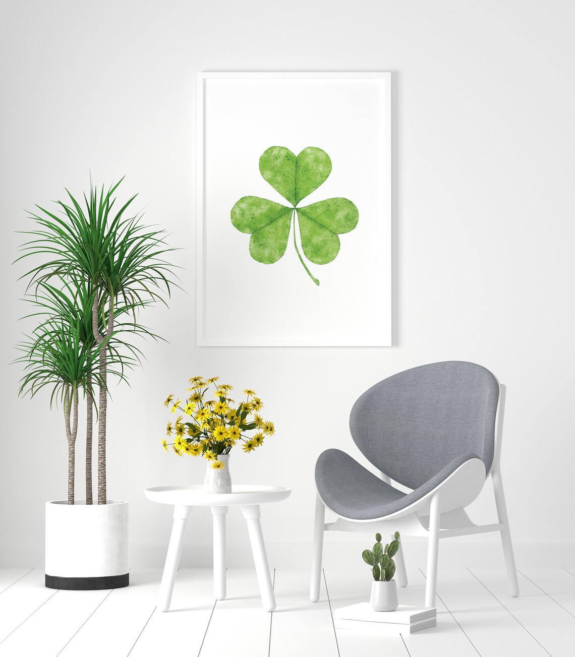 Watercolor Shamrock Single Green Clover St Patricks Day Art Print - Image 3