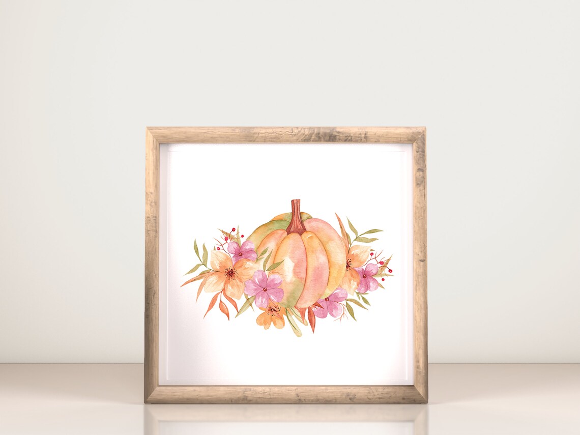 Pumpkin Rustic Fall Watercolour Painting - Image 3