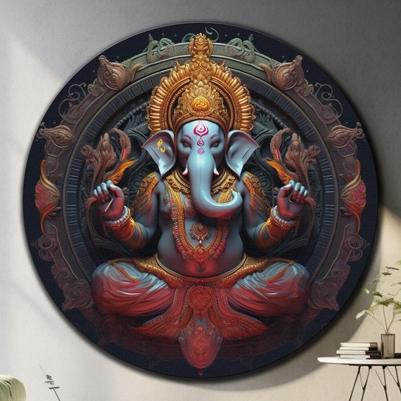 Ganesh Wall Art Tempered Glass Wall Art Glass Printing Large Glass Wall Art Round Wall Art Hindu Wall Art Ganesh Wall Decor