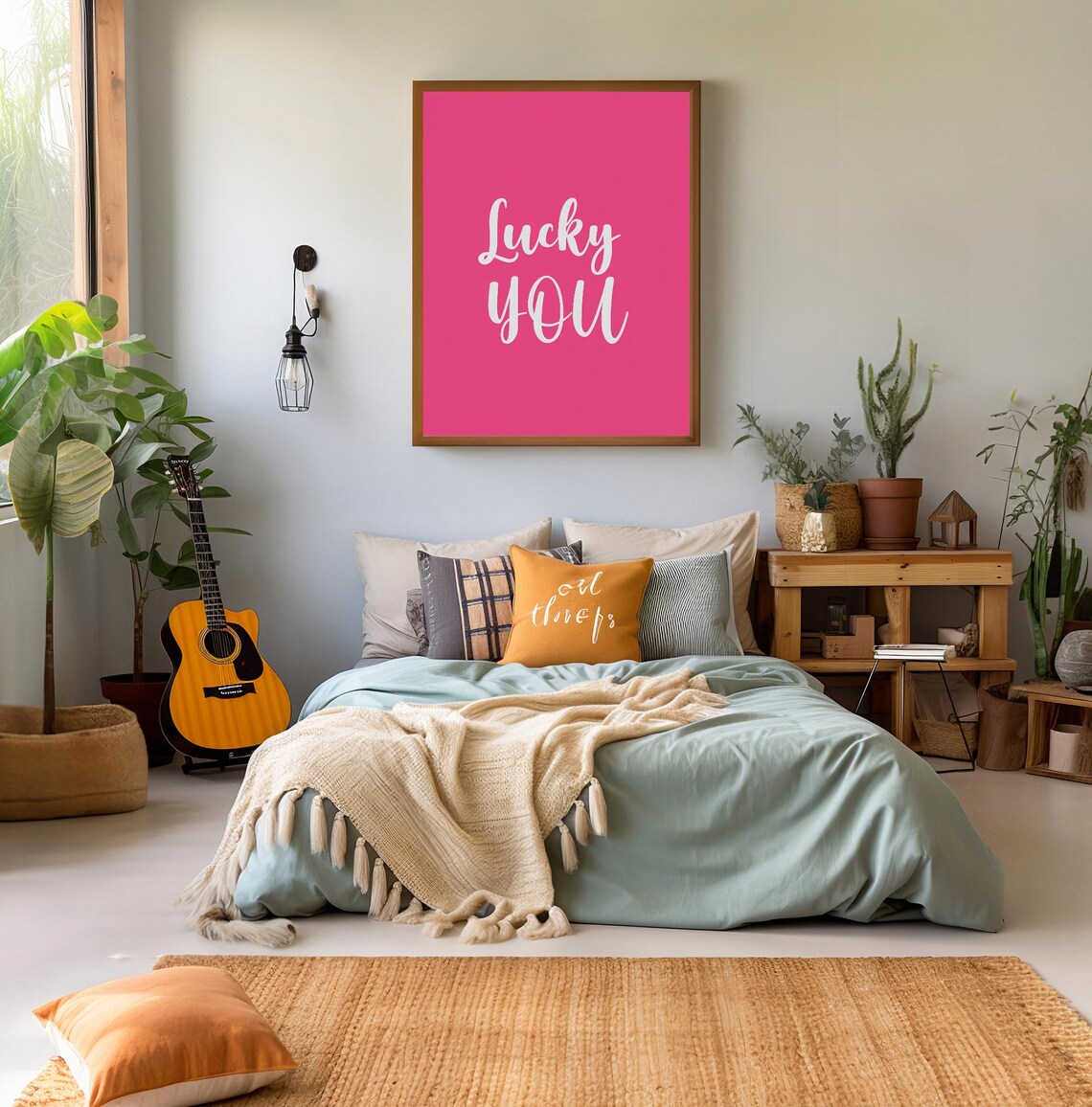 Lucky You White Script On Bold Hot Pink Trendy Wall Decor Poster - Image 2