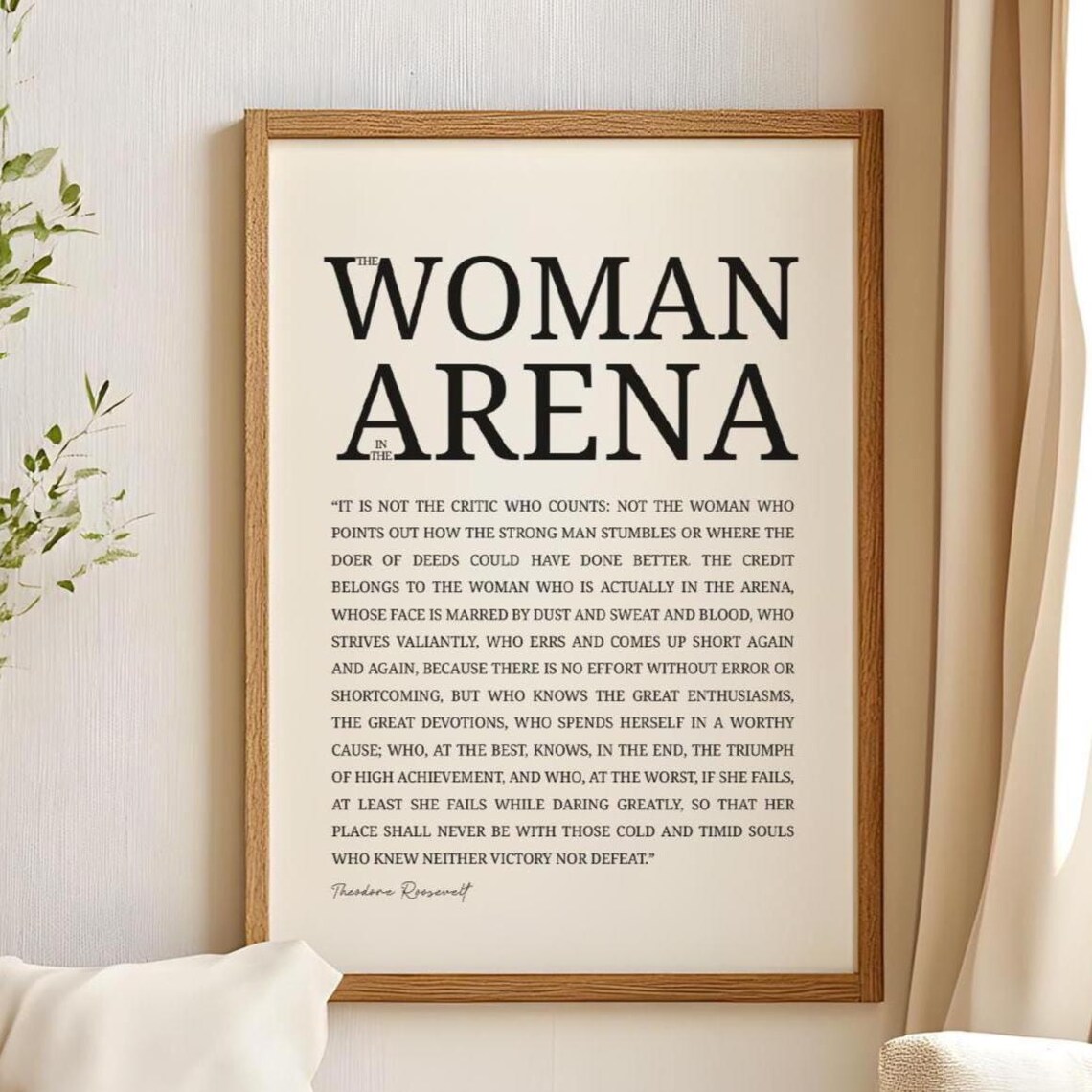 The Woman In The Arena Roosevelt Quote Bold Black Frame Typography Poster - Image 6