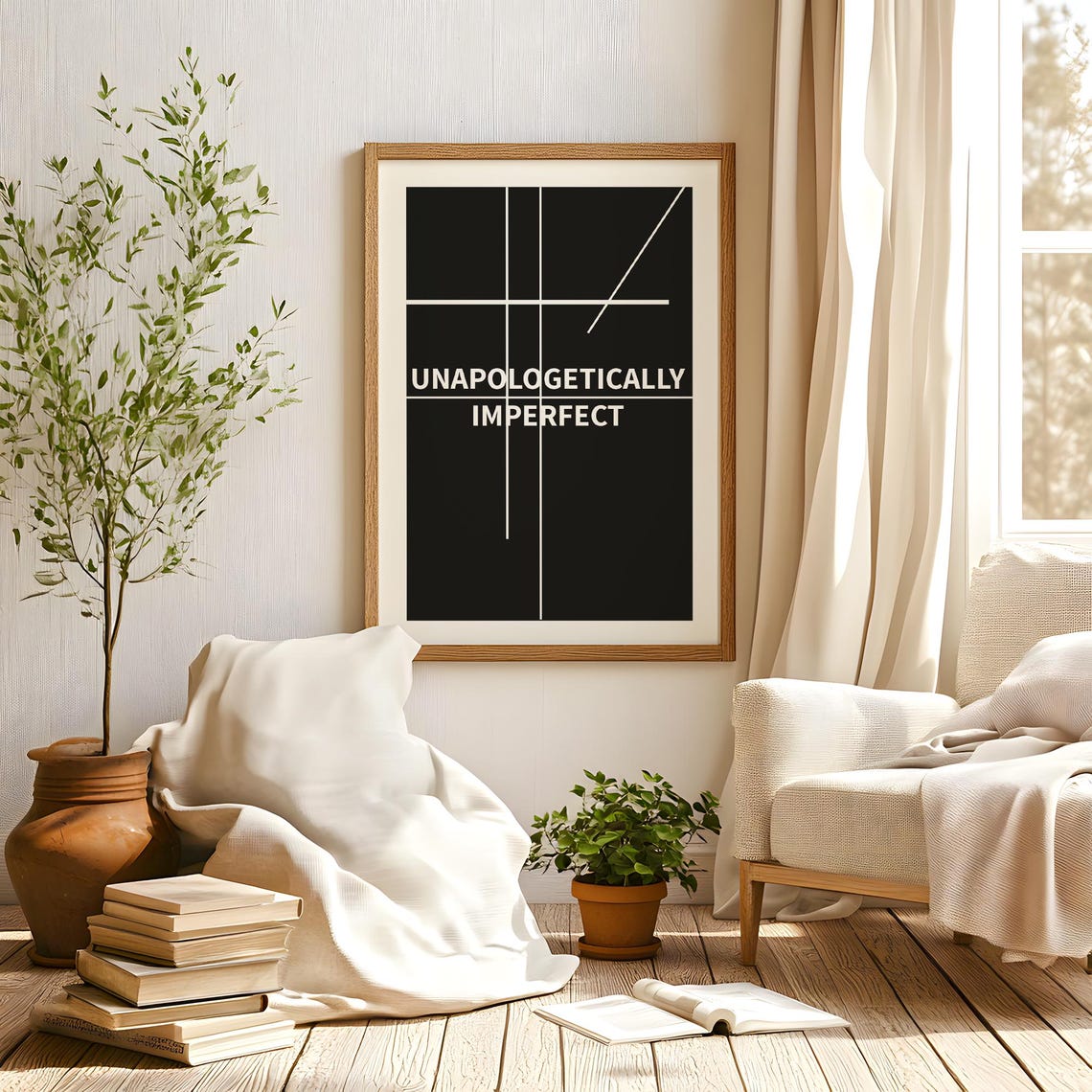 Unapologetically Imperfect Bold Black Abstract Line Art Quote Poster