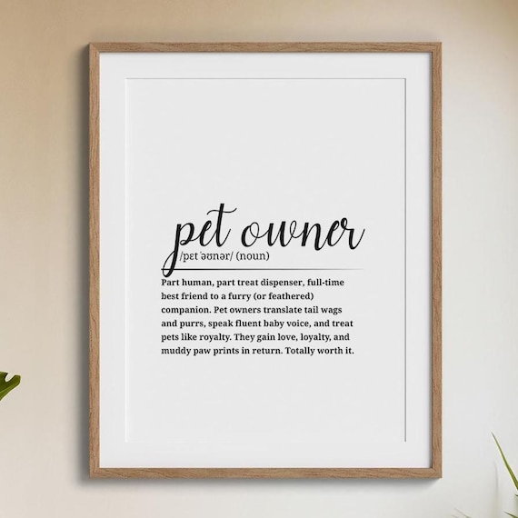 Pet Owner Definition Funny Dictionary Noun Decor Dog Cat Lover Poster