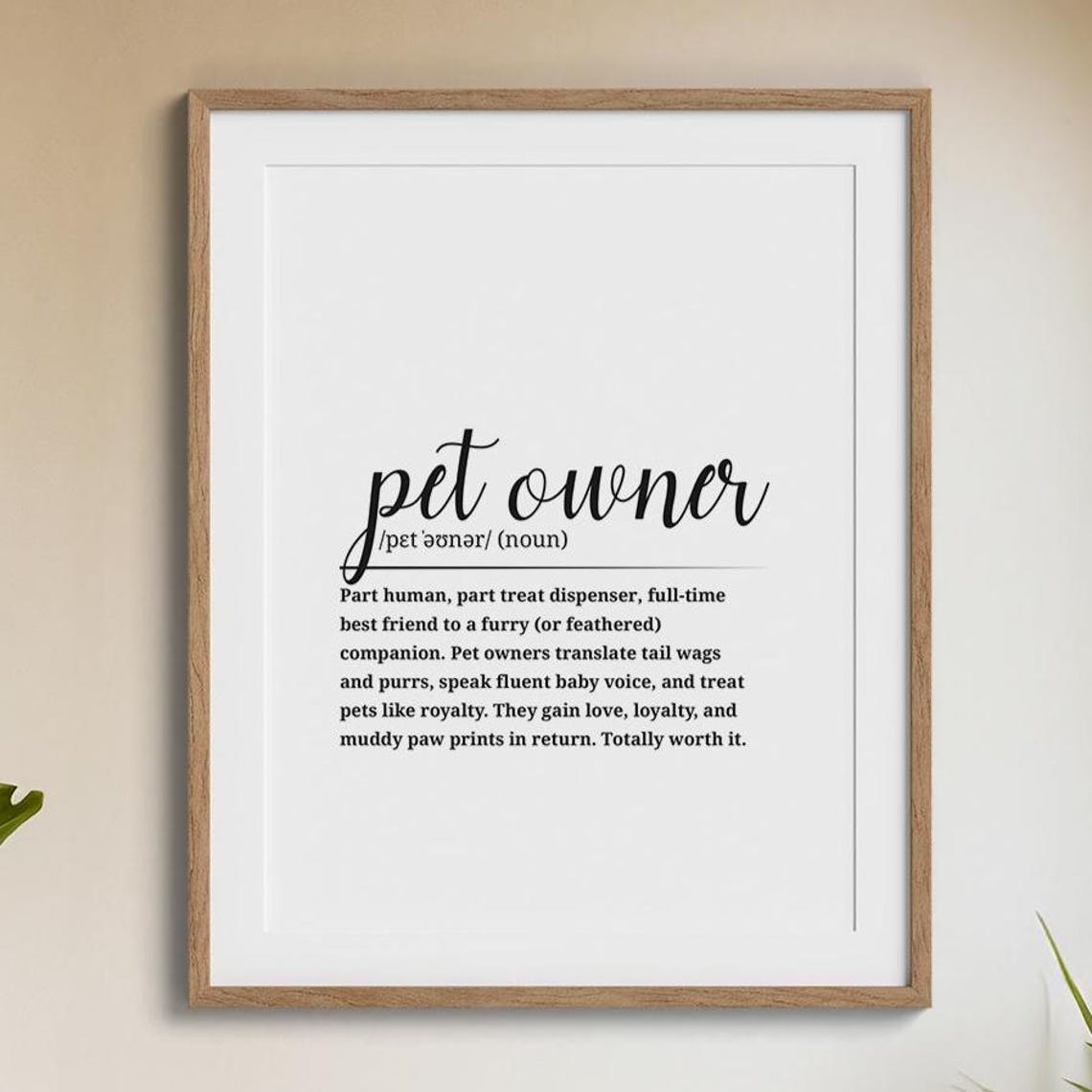 Pet Owner Definition Funny Dictionary Noun Decor Dog Cat Lover Poster