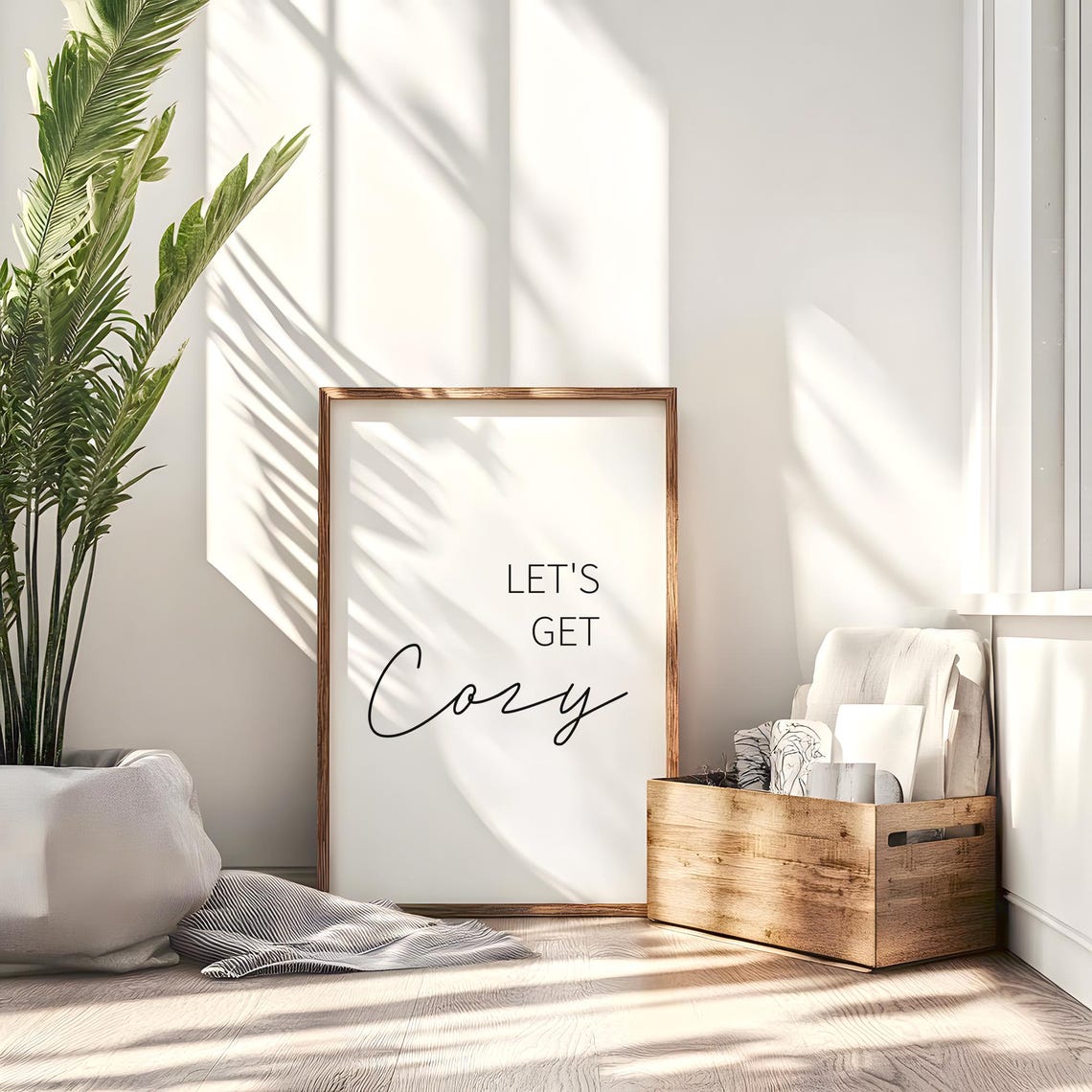Let's Get Cozy Thin Script Typography Warm Home Quote Poster - Image 6