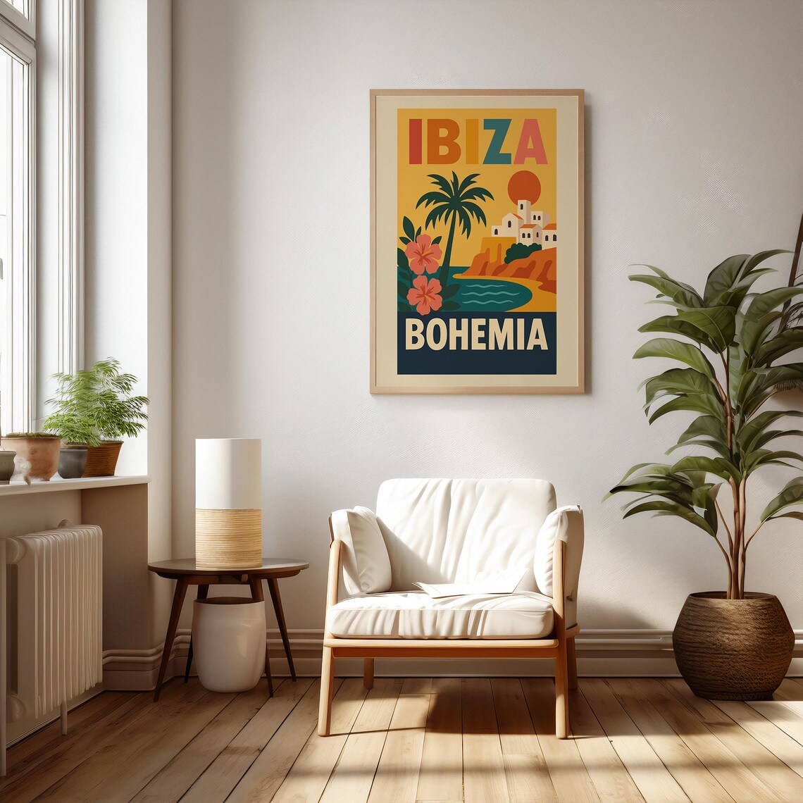 Ibiza Bohemia Retro Travel Poster Palm Village Sunset Island Decor Art - Image 2