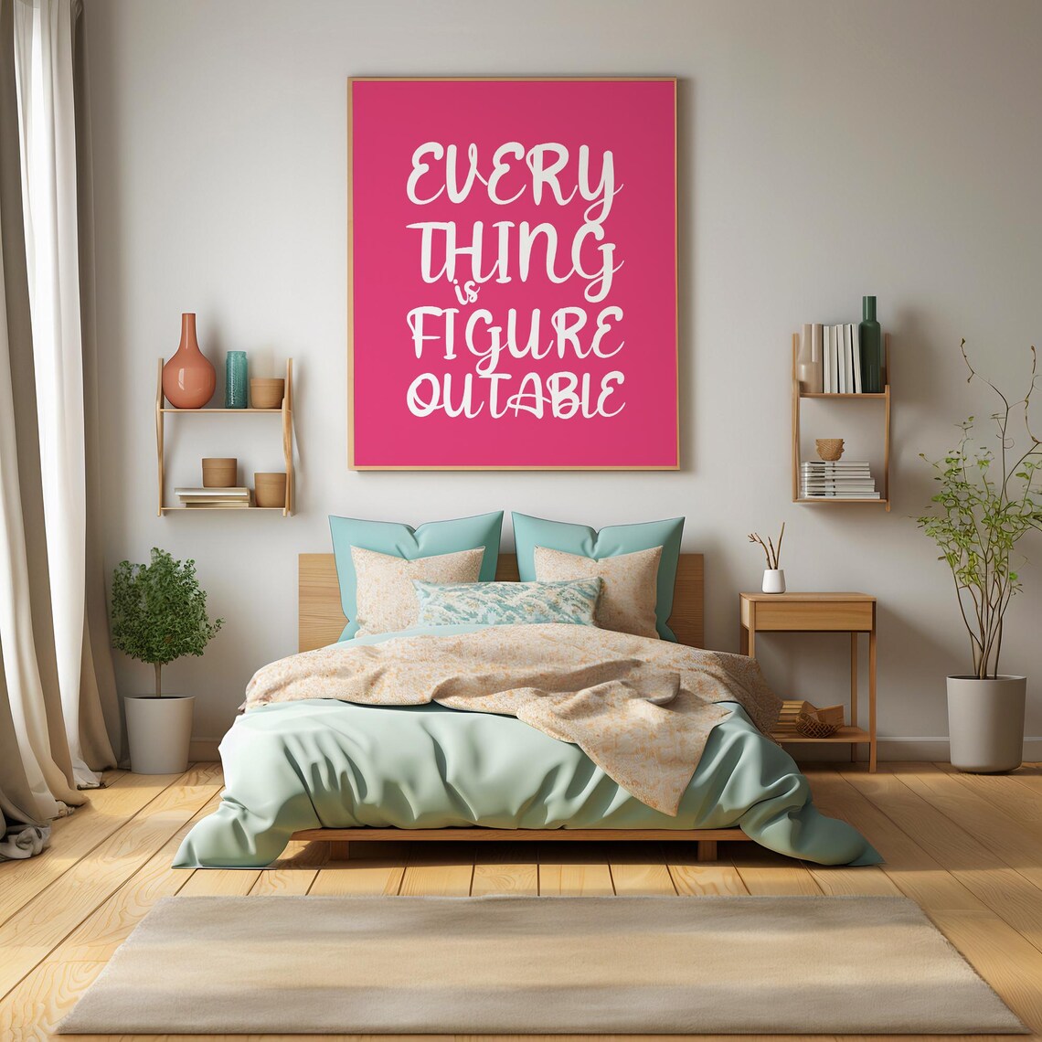 Everything Is Figureoutable White On Pink Trendy Quote Poster - Image 2