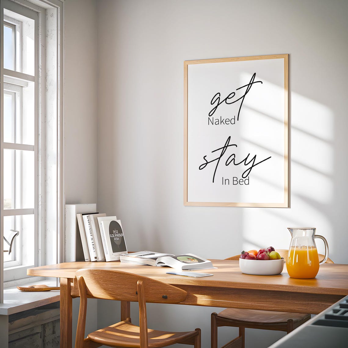 Get Naked Stay In Bed Playful Script Typography Bedroom Humor Poster - Image 2