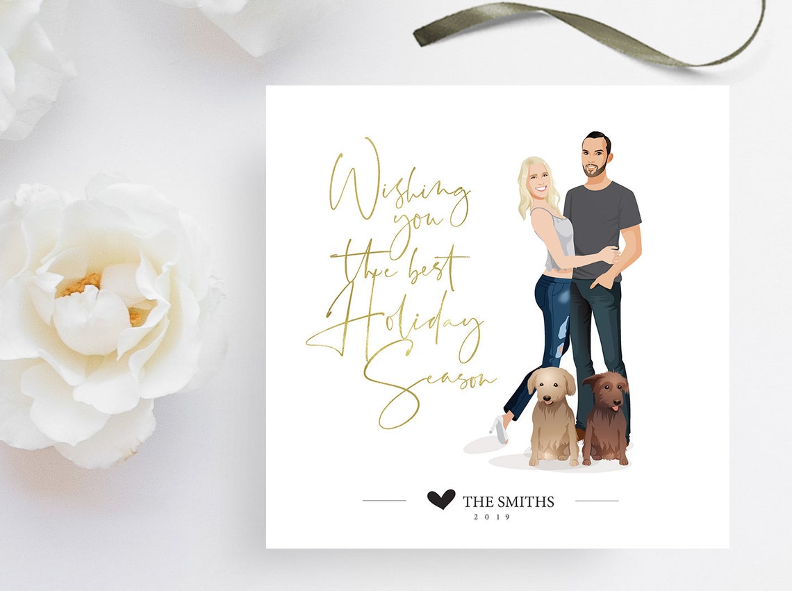 Personalized Holiday Season Greeting Card Custom Couple Art Print - Image 2
