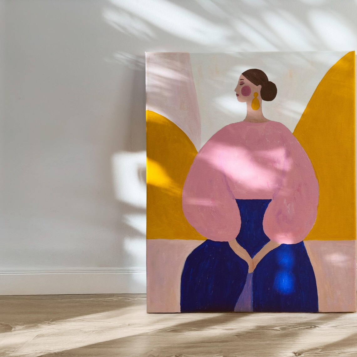 Geometric Woman in Pink Sweater Minimalist Abstract Art Poster - Image 2