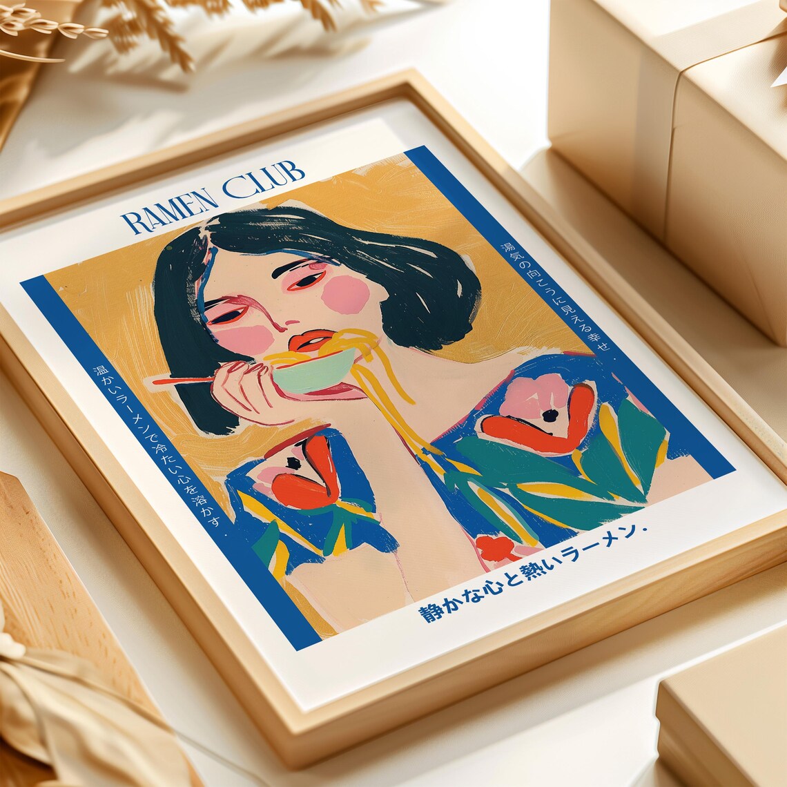 Ramen Club Woman Eating Noodles Colorful Japanese Food Portrait Poster - Image 3
