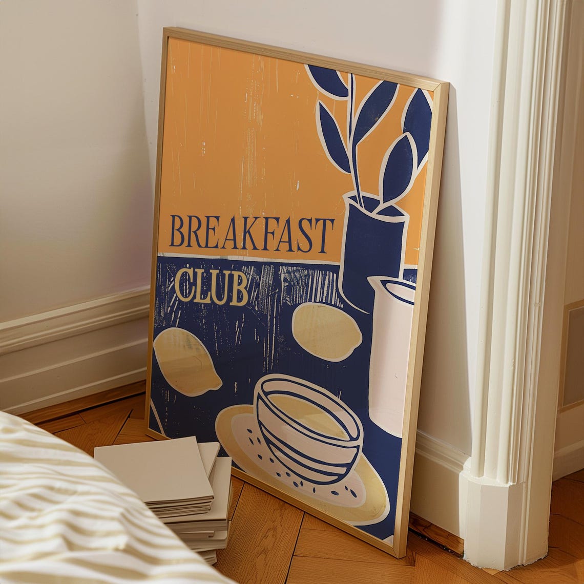 Breakfast Club Retro Orange Navy Kitchen Still Life Art Poster - Image 2