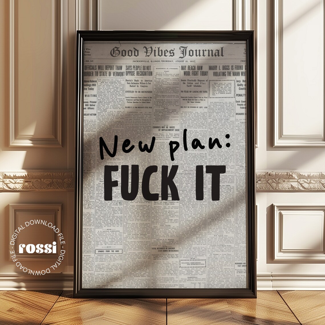 New Plan Fuck It Sweary Hand Lettered Vintage Newspaper Quote Poster - Image 3