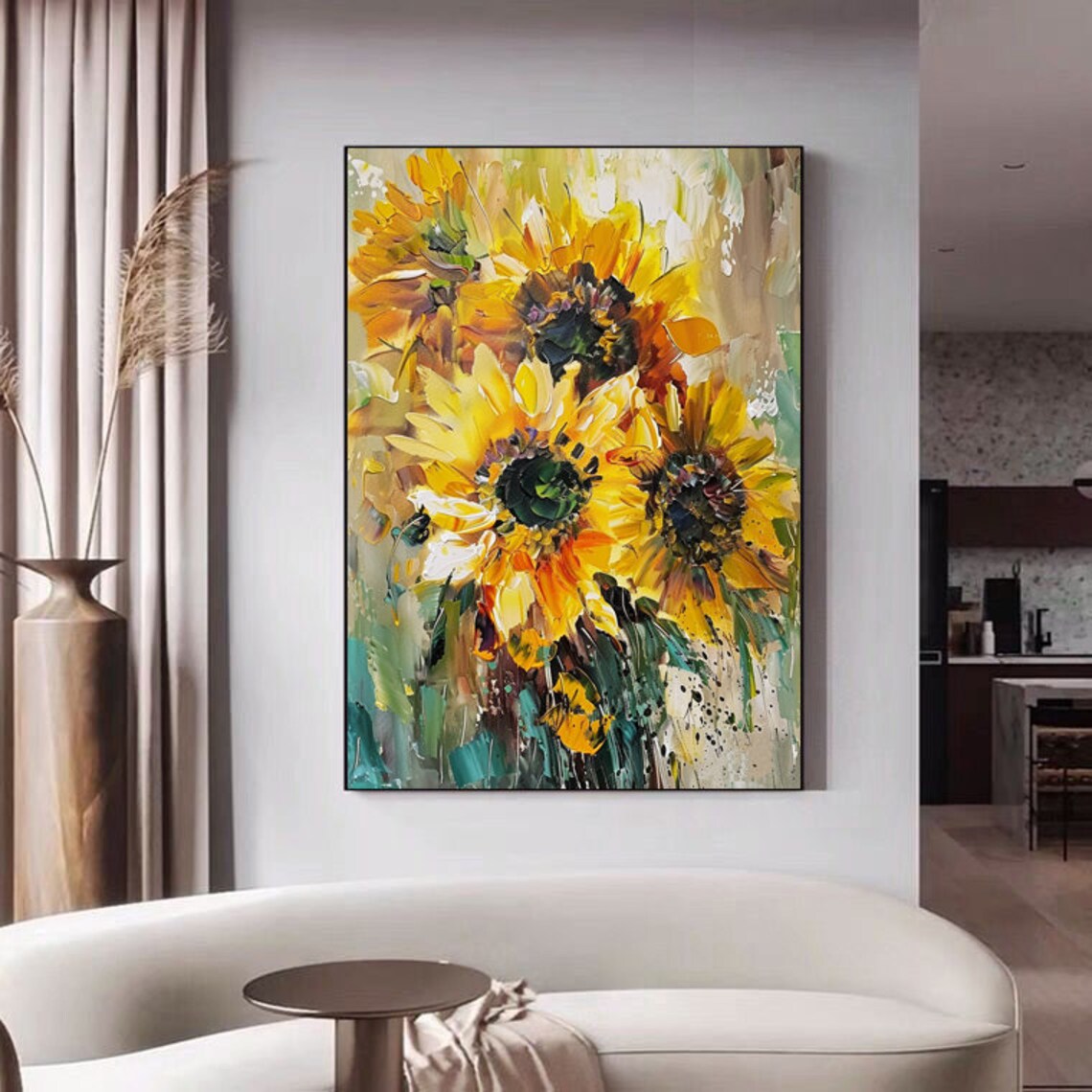 Bright Yellow Sunflower Bouquet in Impasto Oil Painting Poster - Image 2