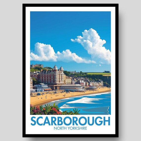 Scarborough North Yorkshire Grand Hotel Seafront Retro Travel Poster