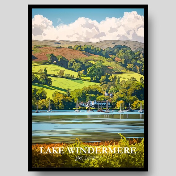 Lake Windermere Lake District Sailboats Rolling Fells Travel Poster
