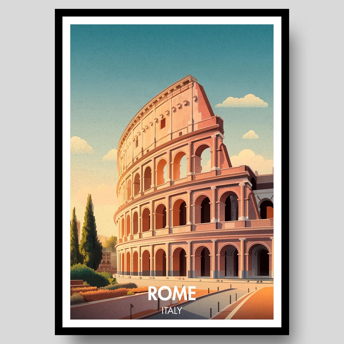 Rome Italy Colosseum Flavian Amphitheater Morning Light Travel Poster