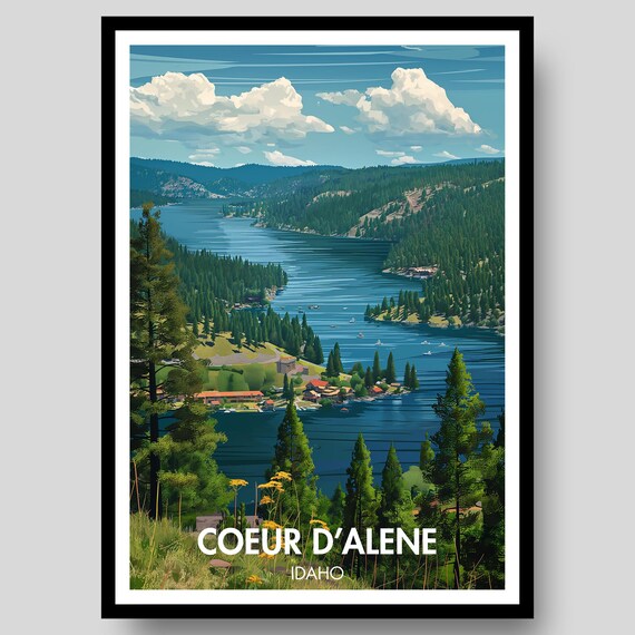 Coeur D'Alene Idaho Lake Vista Wildflower Meadow Scene Poster