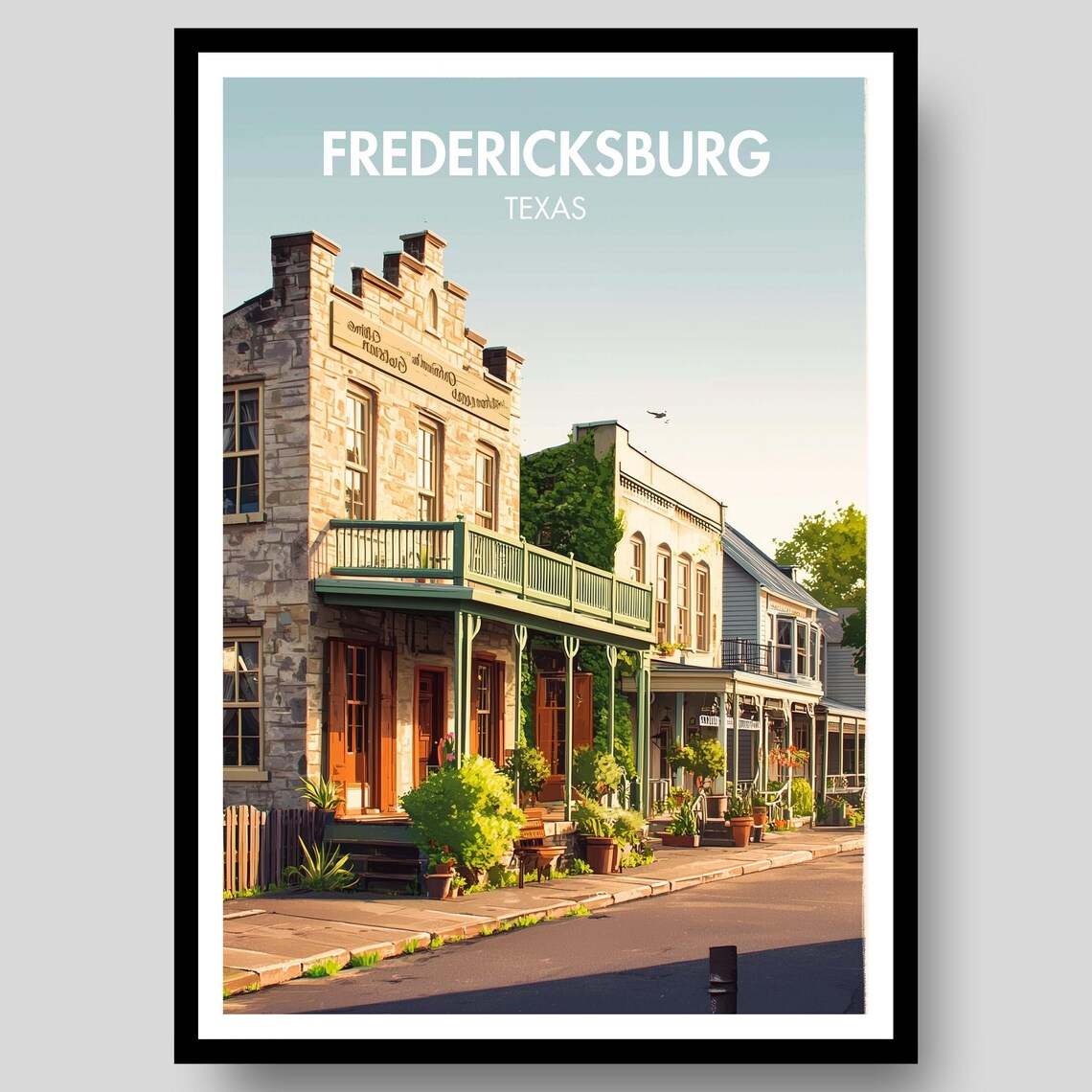 Fredericksburg Texas Historic Main Street Stone Building Travel Poster