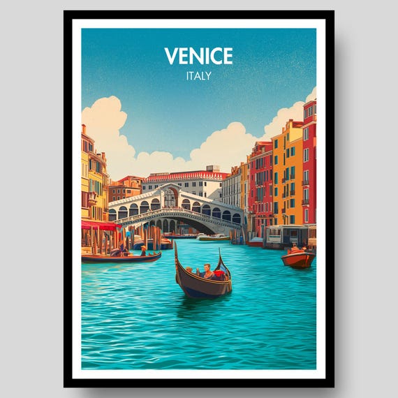 Venice Poster Italy Travel Poster, Canal Art