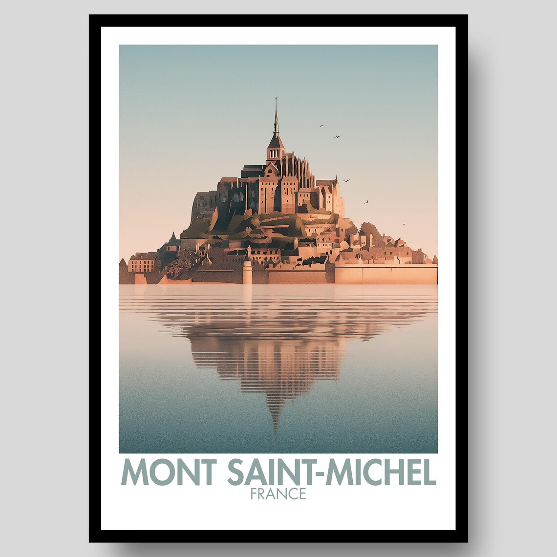 Mont Saint Michel Abbey Normandy France Minimalist Calm Travel Poster