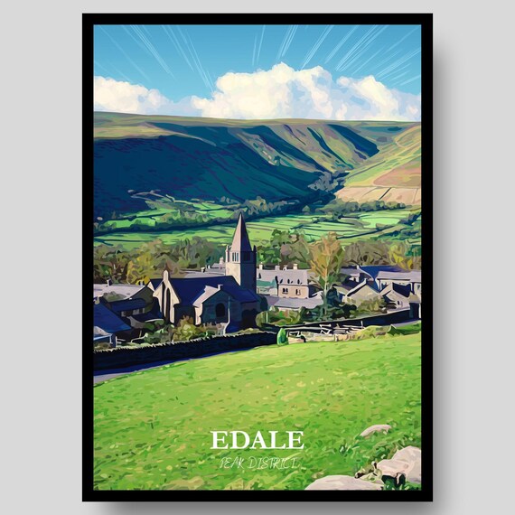 Edale Peak District Village Church Green Valley Hiking Poster