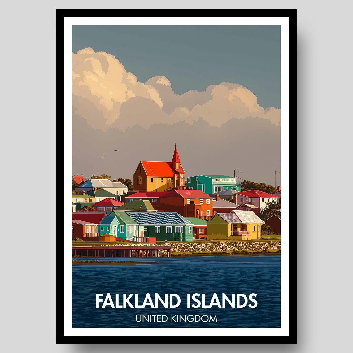 Falkland Islands United Kingdom Stanley Harbor Vintage Travel Poster