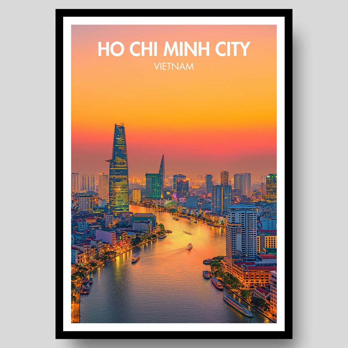Ho Chi Minh City Vietnam Fiery Golden Sunset River Skyline Poster