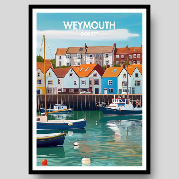 Weymouth Dorset Sunny Harbor Boats Seaside Town Travel Poster