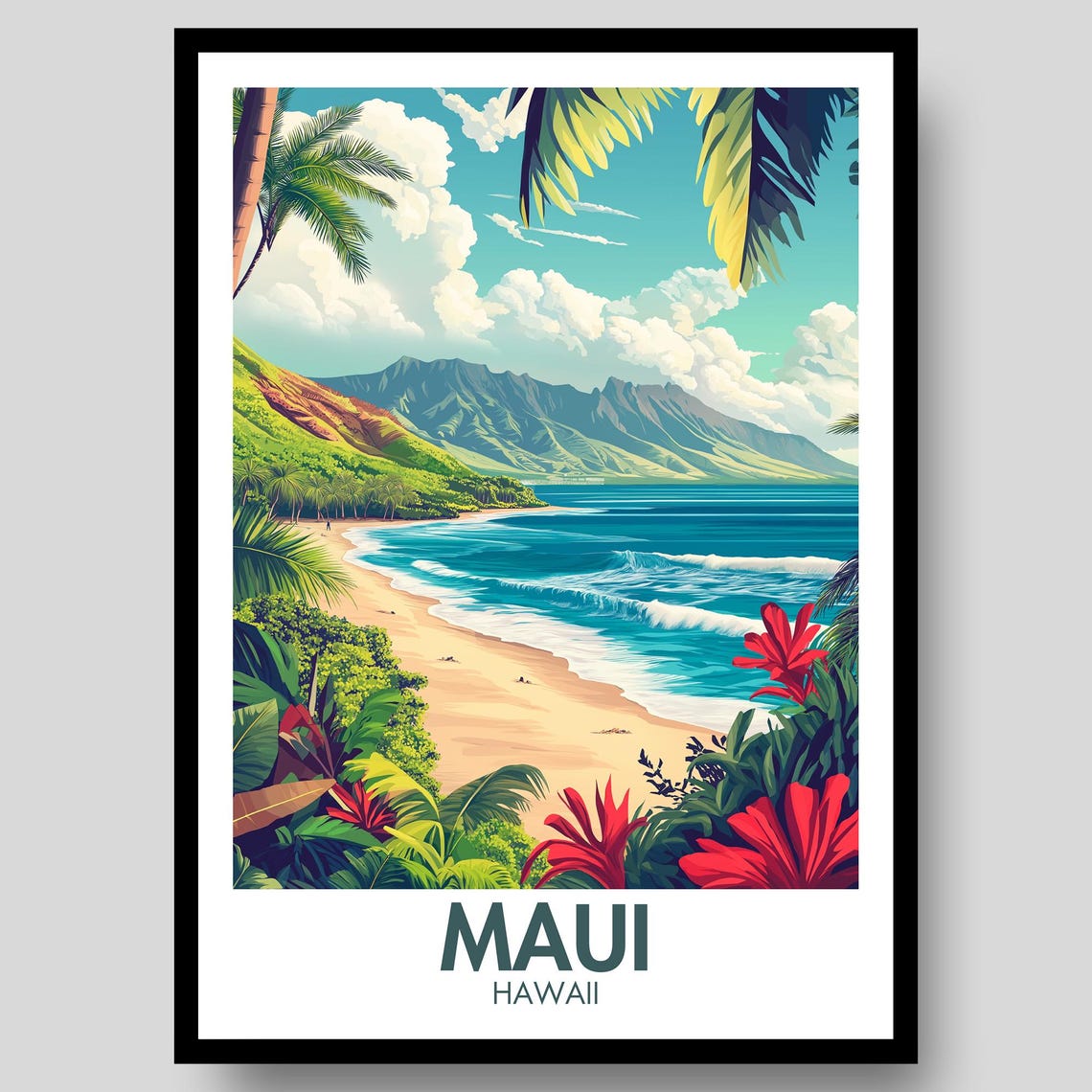 Maui Hawaii Tropical Beach Mountain Coast Island Paradise Poster