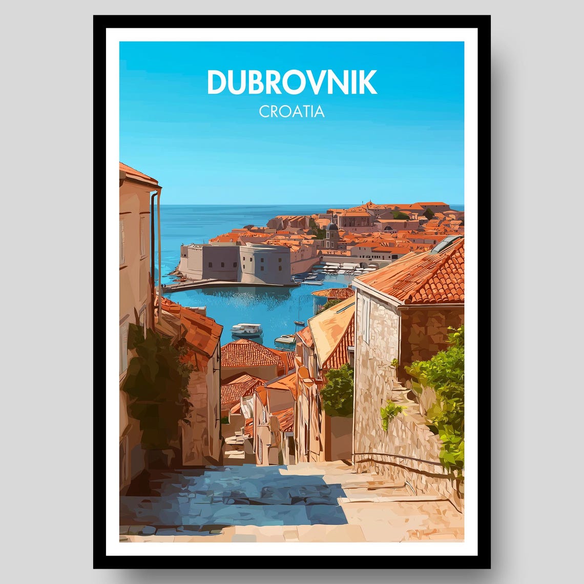 Dubrovnik Croatia Adriatic Old Town Sea View Travel Art Poster