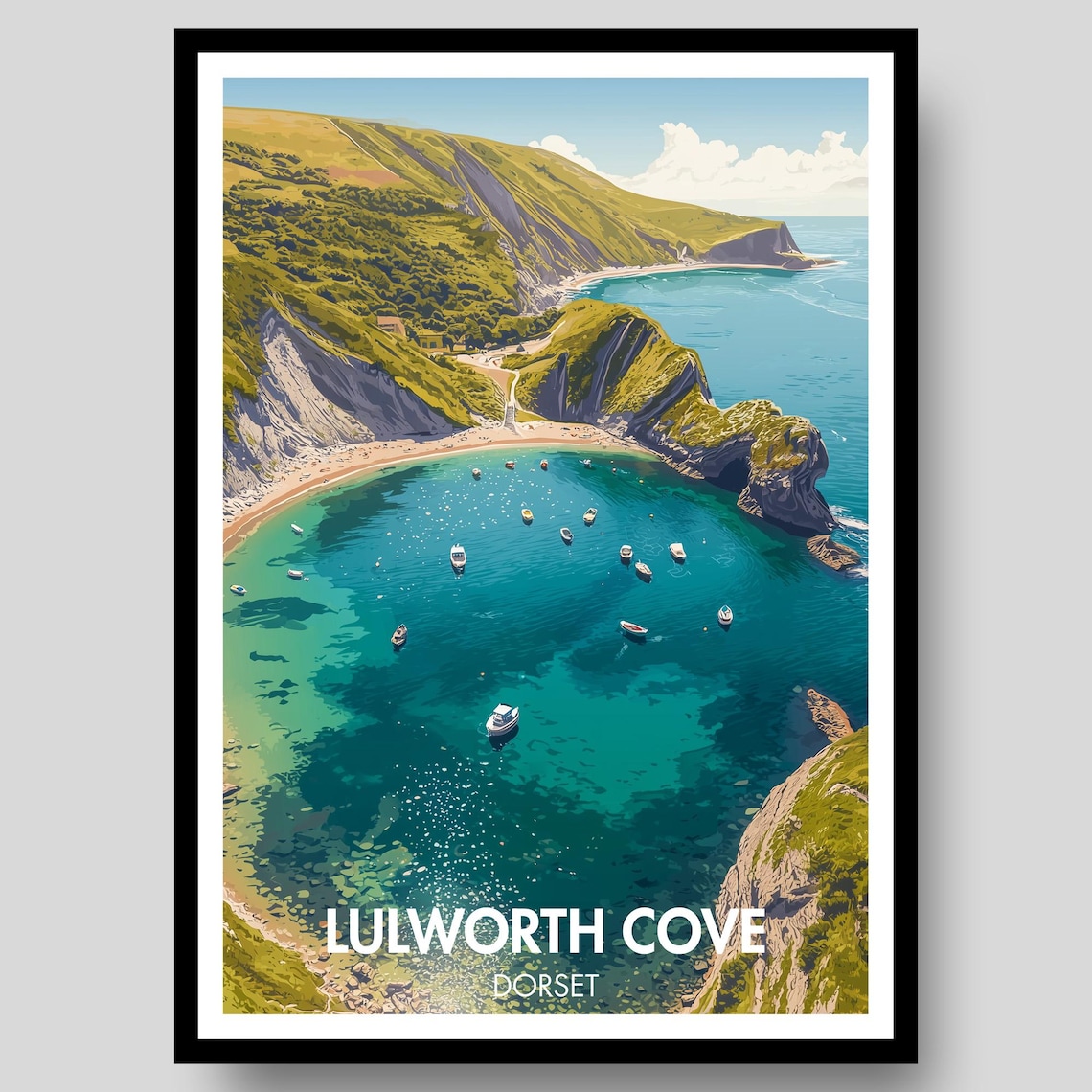 Lulworth Cove Dorset Jurassic Coast Turquoise Bay Vintage Travel Poster