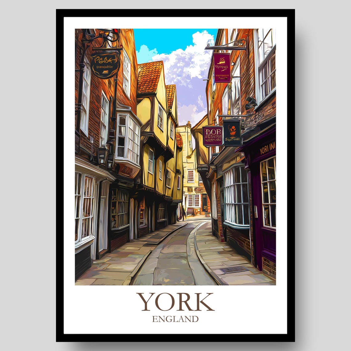 York England Shambles Historic Timbered Medieval Street Poster